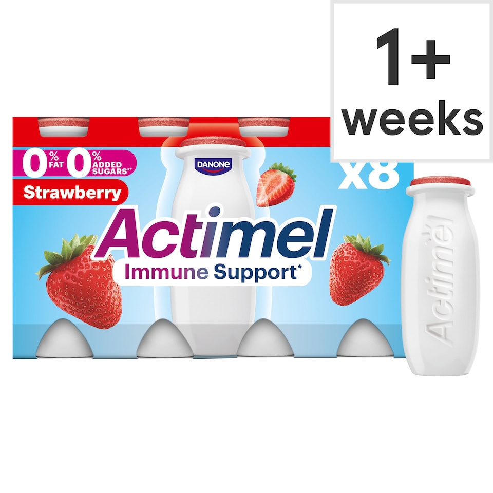 image 1 of Actimel Strawberry Fat Free Immunity Live Yoghurt Drink Multipack 8x100g