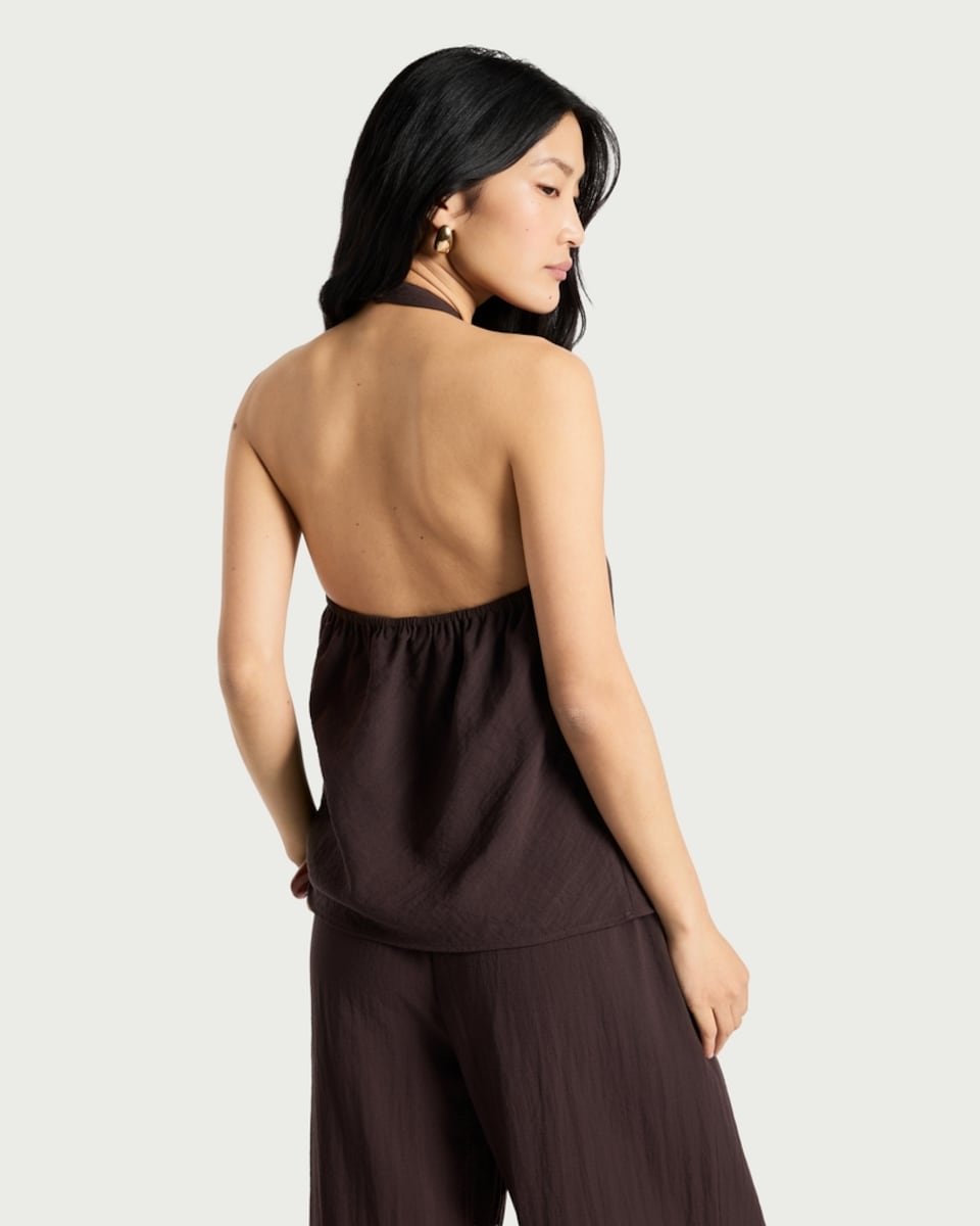 image 1 of The F&F Edit Bead Accent Halter Neck Co-ord Top in Chocolate