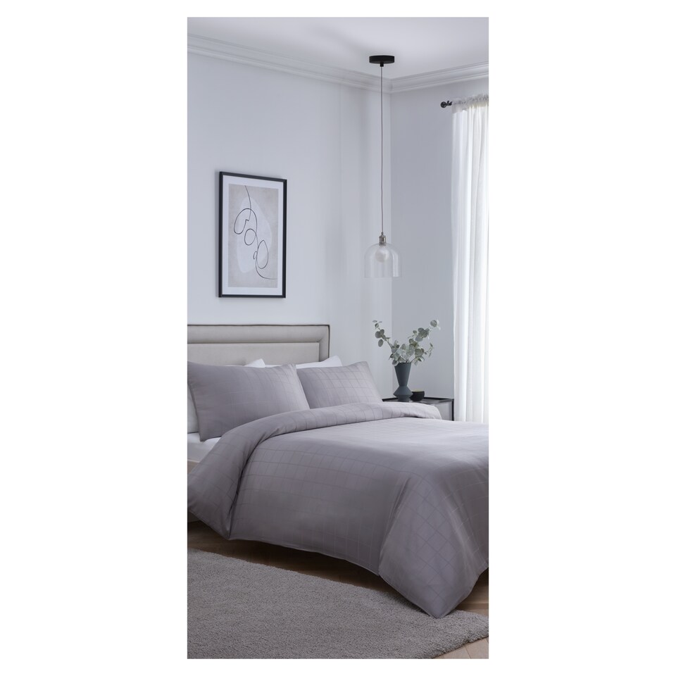 West Park Hotel Grey Satin Check Duvet Set Double