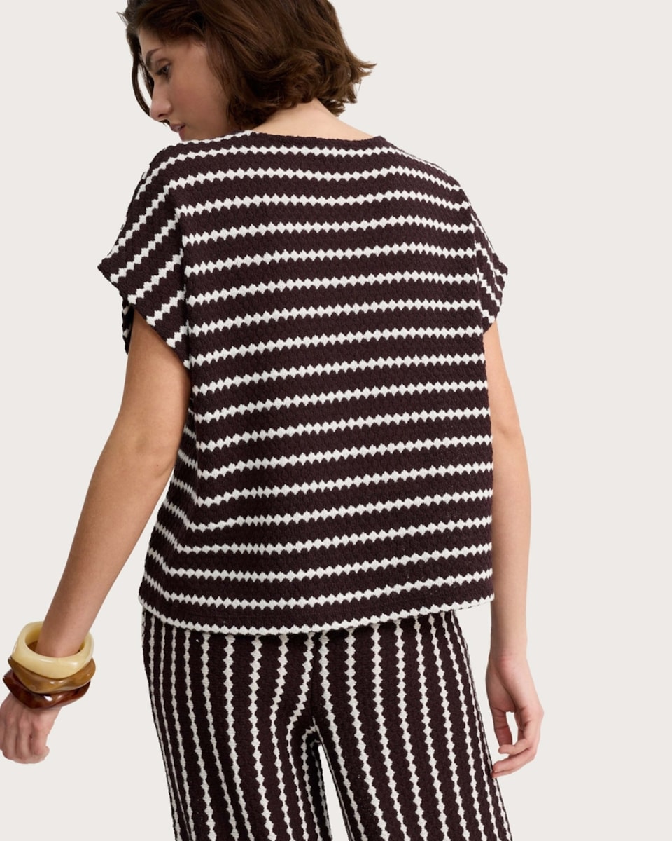 image 1 of F&F Textured Striped Short Sleeved Co-ord Top in Multi