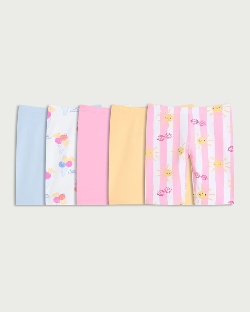 image 1 of F&F Girls 5-Pack Cotton Rich Patterned Cycling Shorts in Multi
