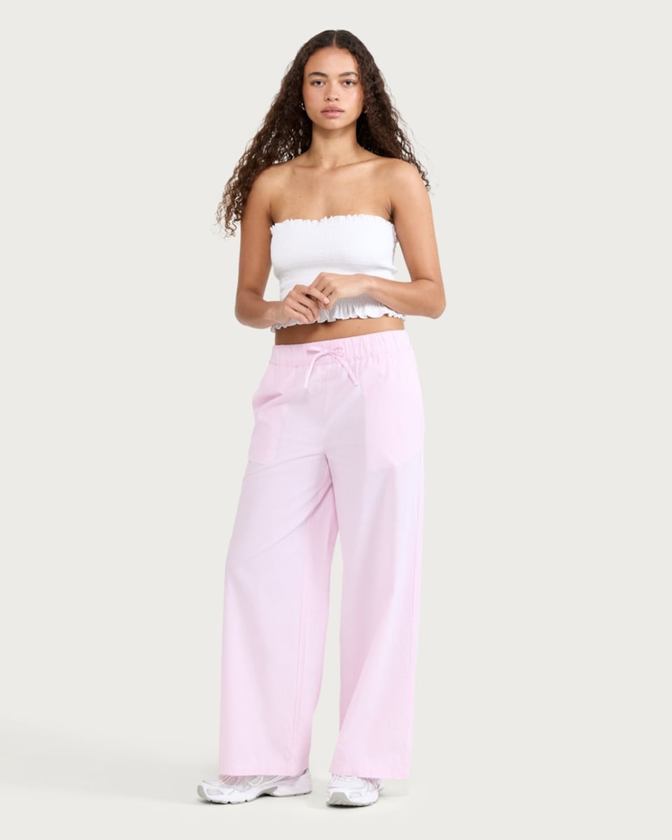 image 1 of OH ME OH MY Pure Cotton Stripe Wide Leg Trousers in Pink