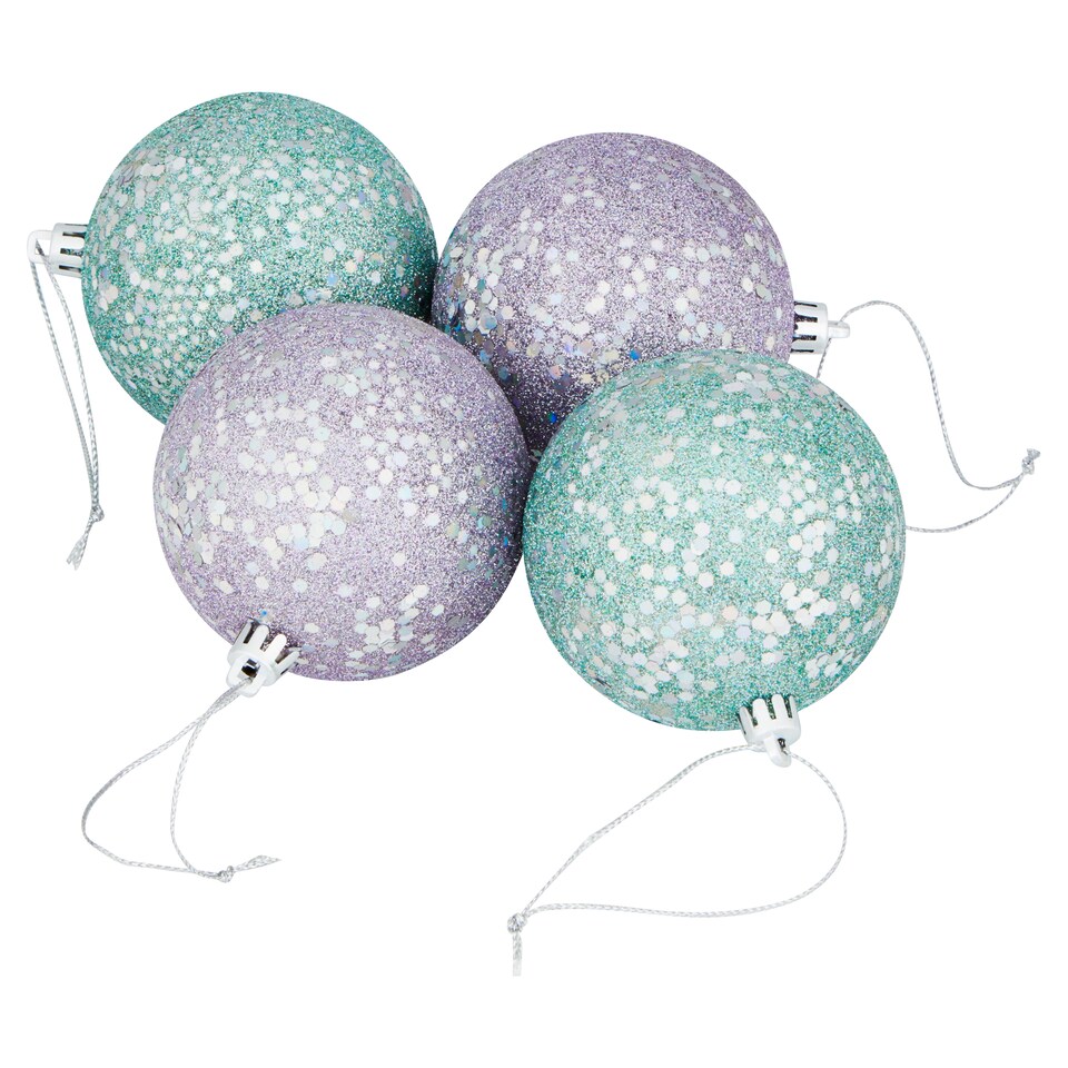 Tesco 4 Pack Lilac And Mint Fleck Baubles