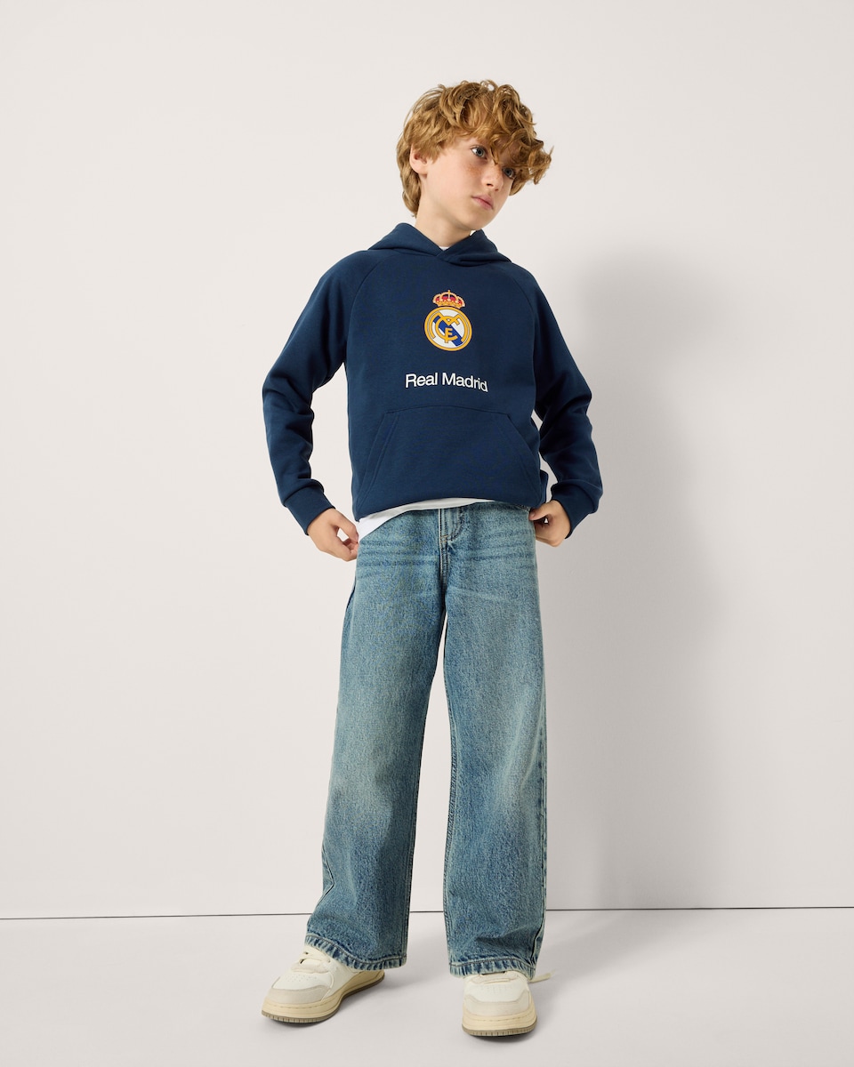 image 1 of Real Madrid Cotton Rich Hoodie in Navy