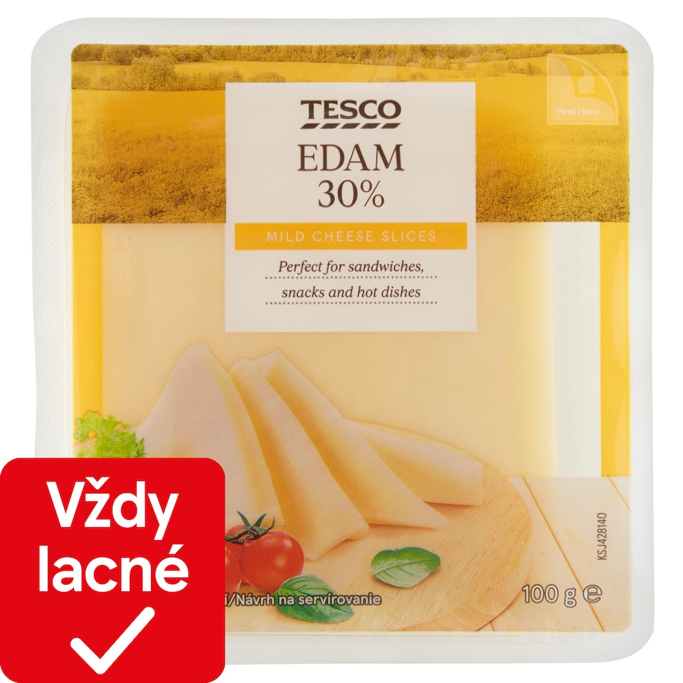 Tesco Polotvrdý zrejúci polotučný syr plátky 30% 100 g