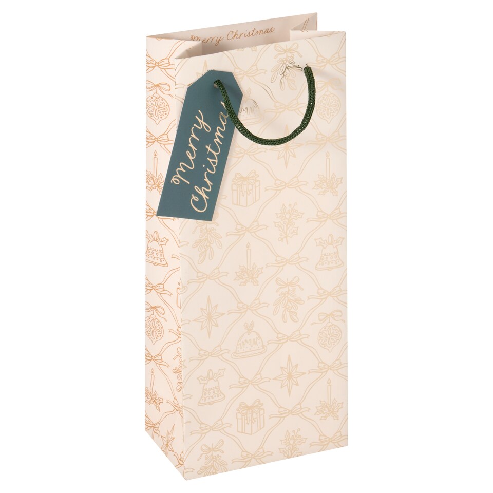 Tesco Cream/Gold Christmas Bottle Gift Bag