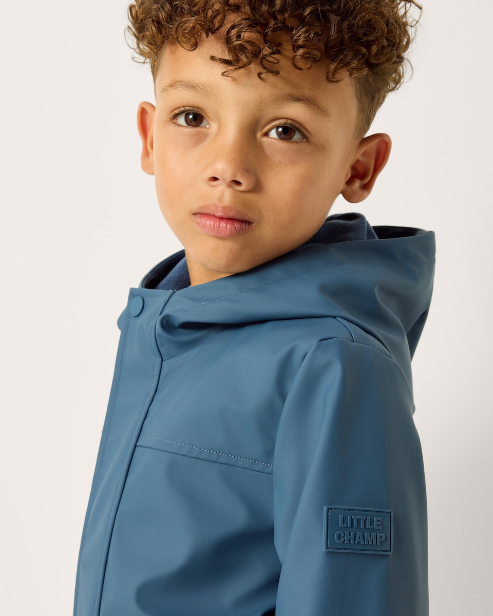 image 1 of F&F Boys Hooded Shower Resistant Raincoat in Blue