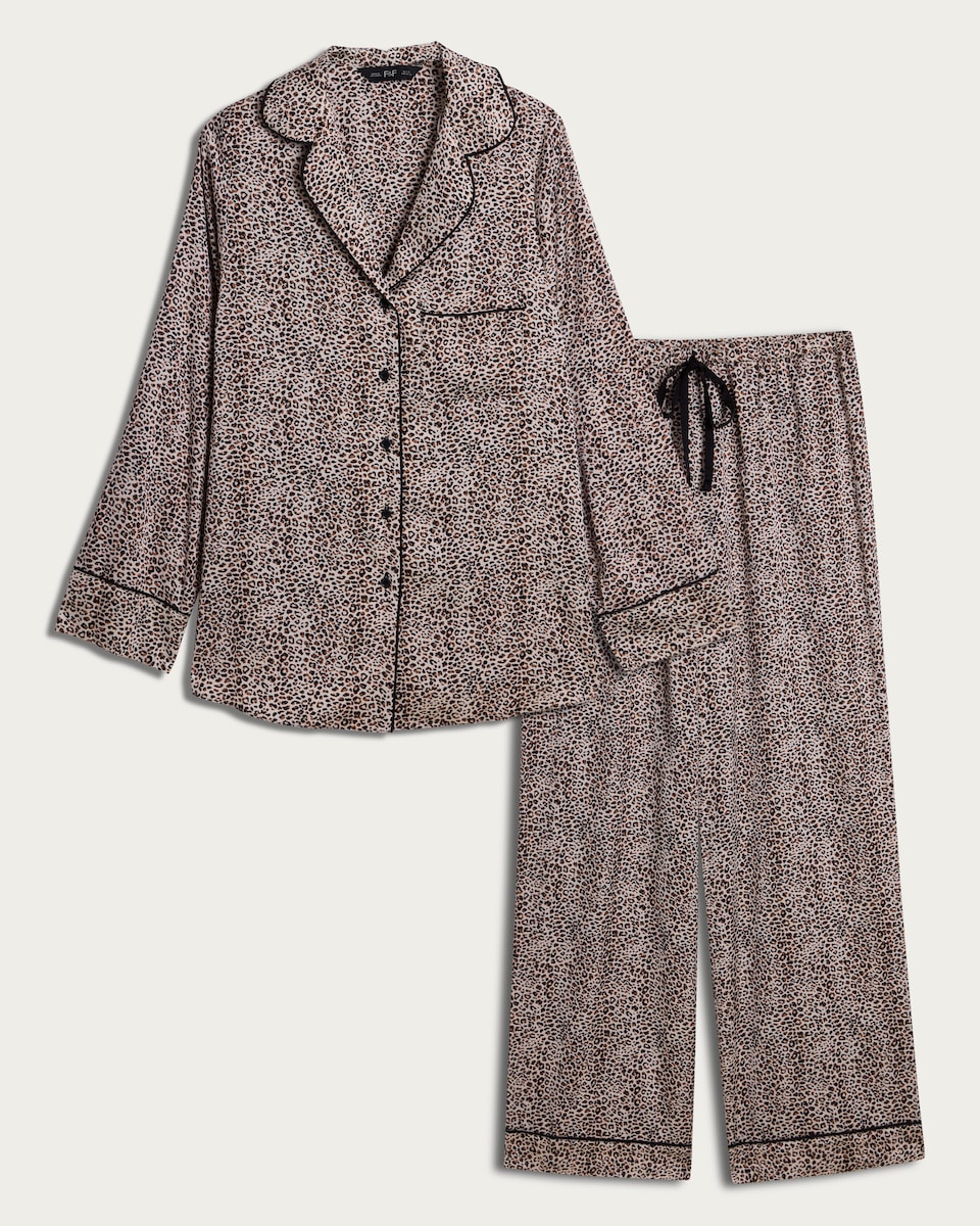 F&F CoolEase™ Leopard Print Shirt and Trousers Pyjamas in Multi Brown