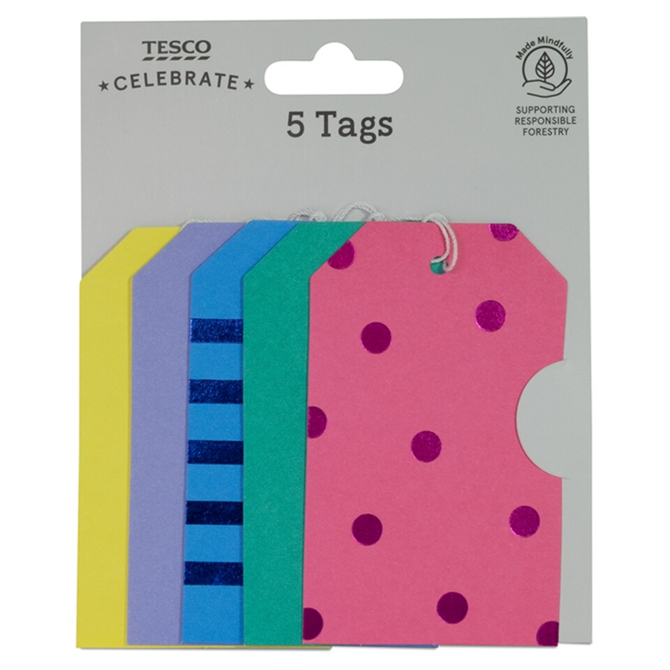 Tesco Multi Colour Tags 5 Pack