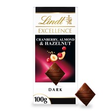 Lindt Cranberry Almond & Hazelnut Dark Chocolate Bar 100G