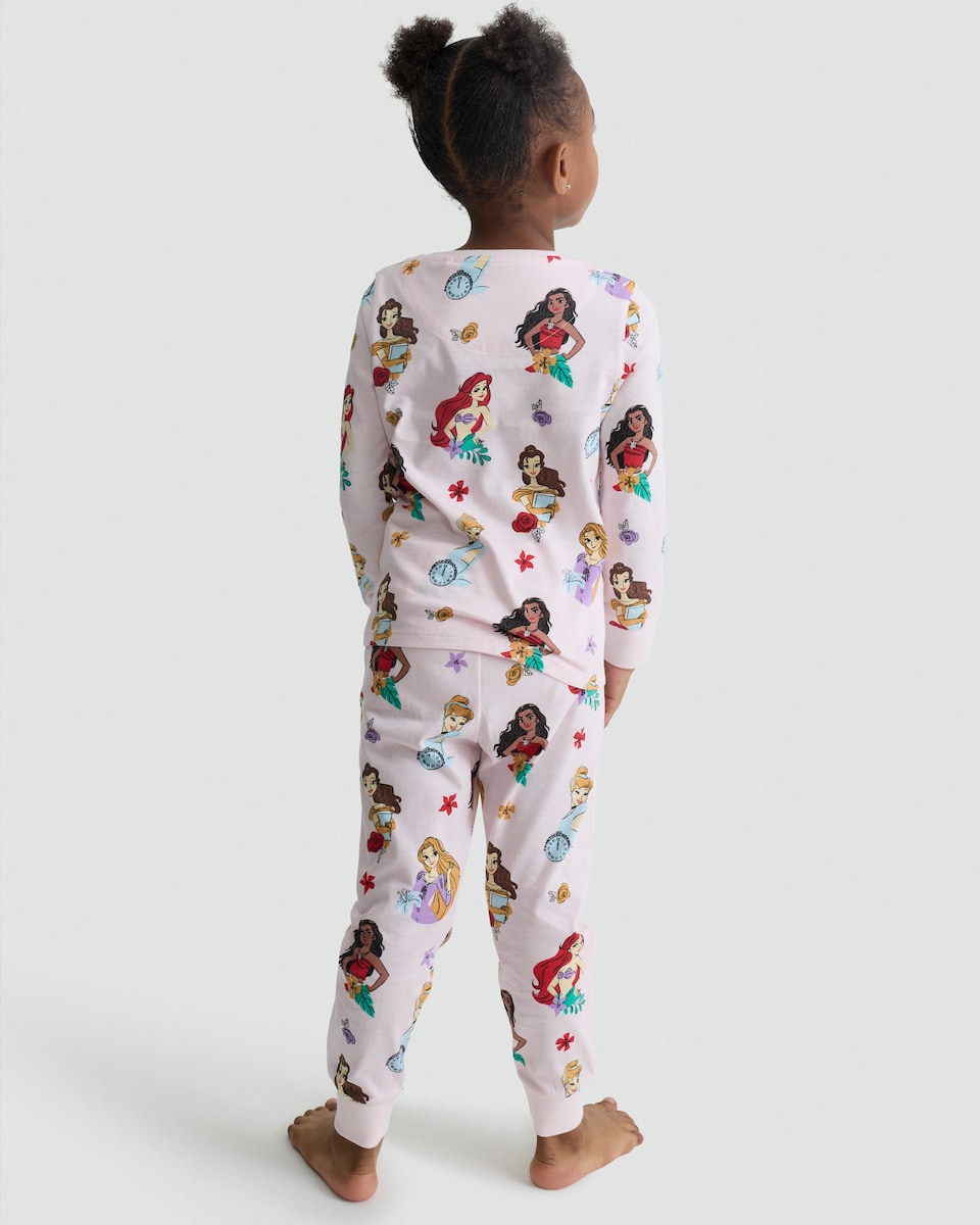 image 1 of Disney Princess Print Pure Cotton Top and Cuffed Joggers Pyjamas in Multi
