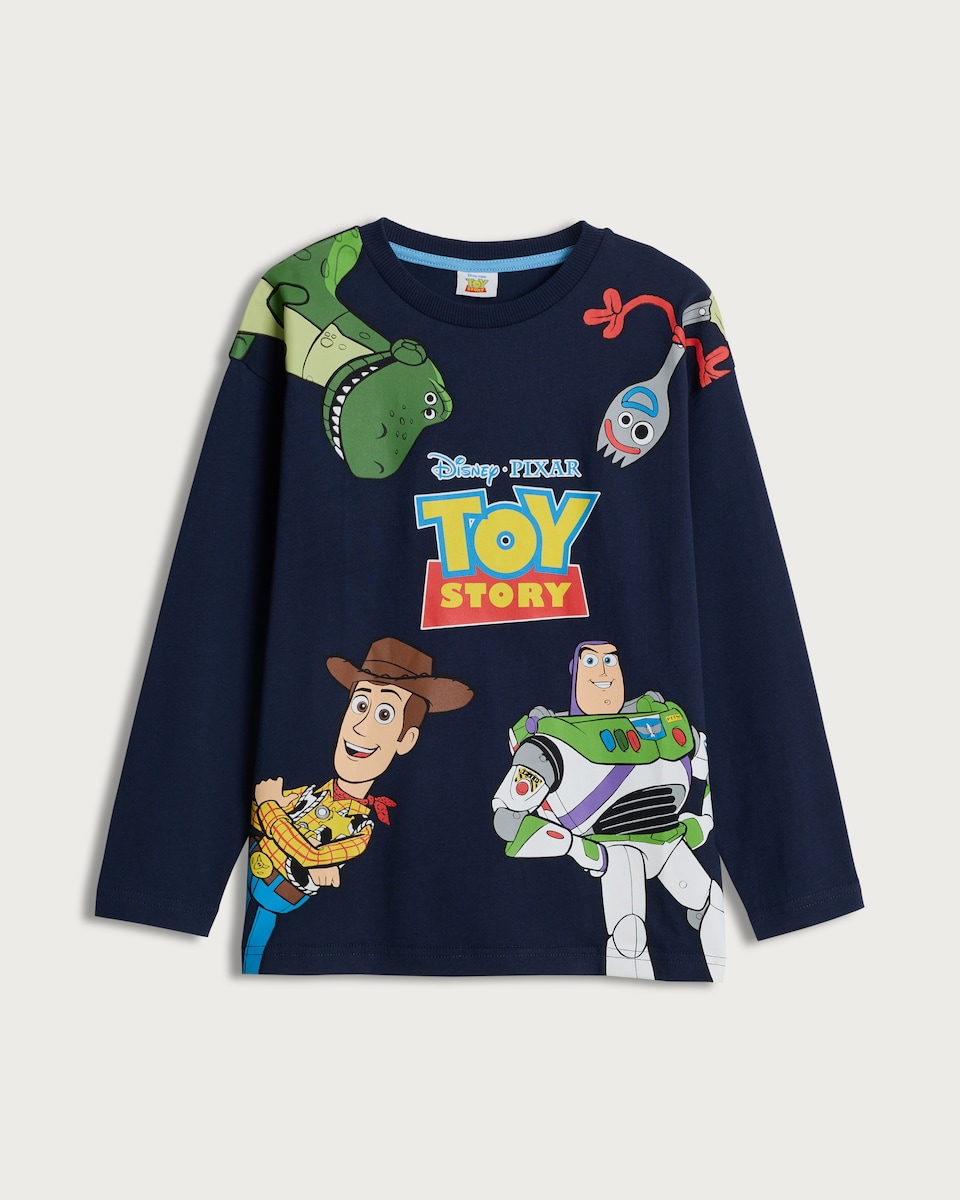 image 1 of Disney Toy Story Print Pure Cotton Long Sleeved Top in Navy