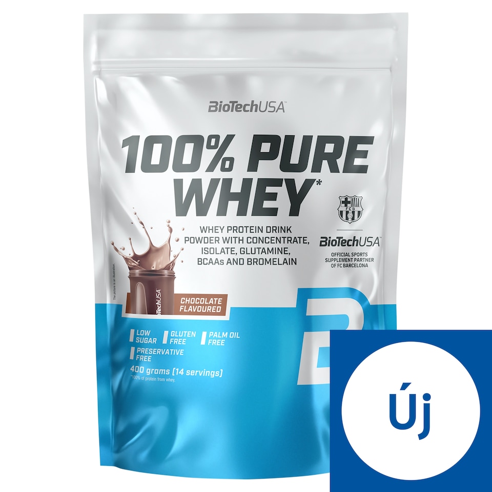 BioTechUSA 100% Pure Whey csokoládé ízesített fehérje italpor édesítőszerrel 400 g