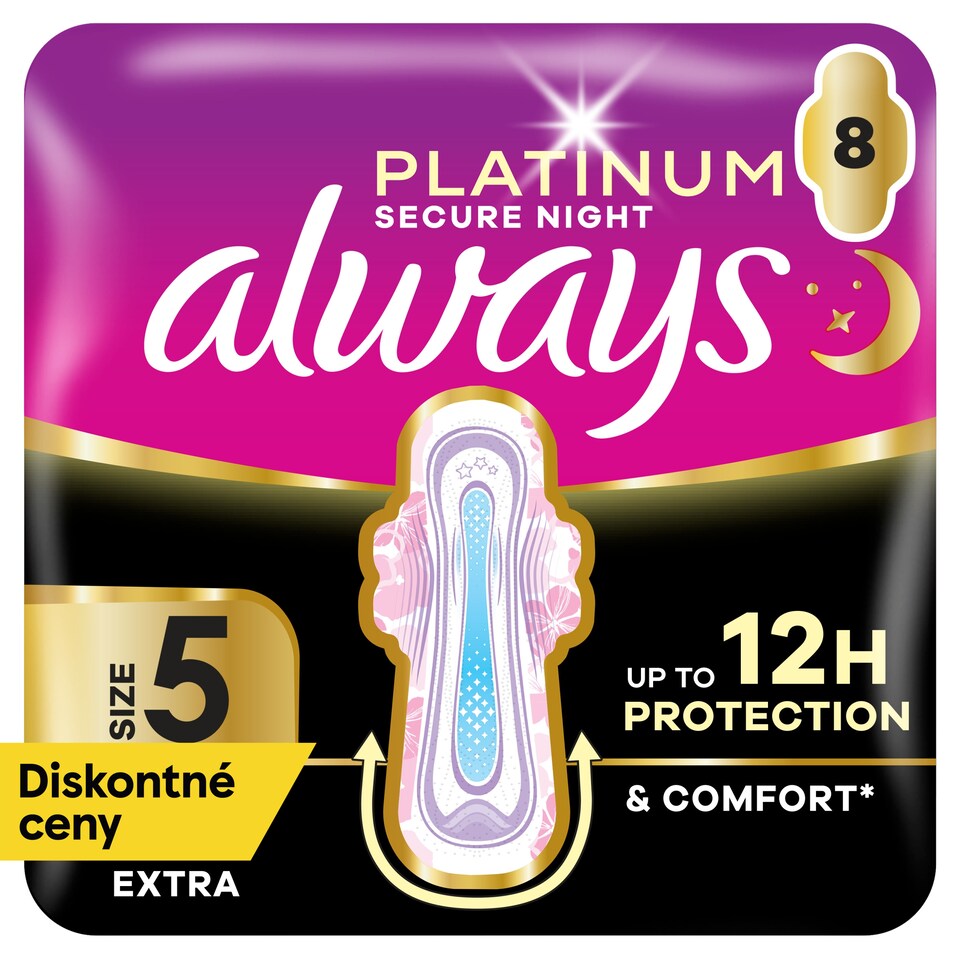 obrázok 1 z Always Platinum Hygienické Vložky Secure Night Extra (Veľkosť 5) 8 Vložiek