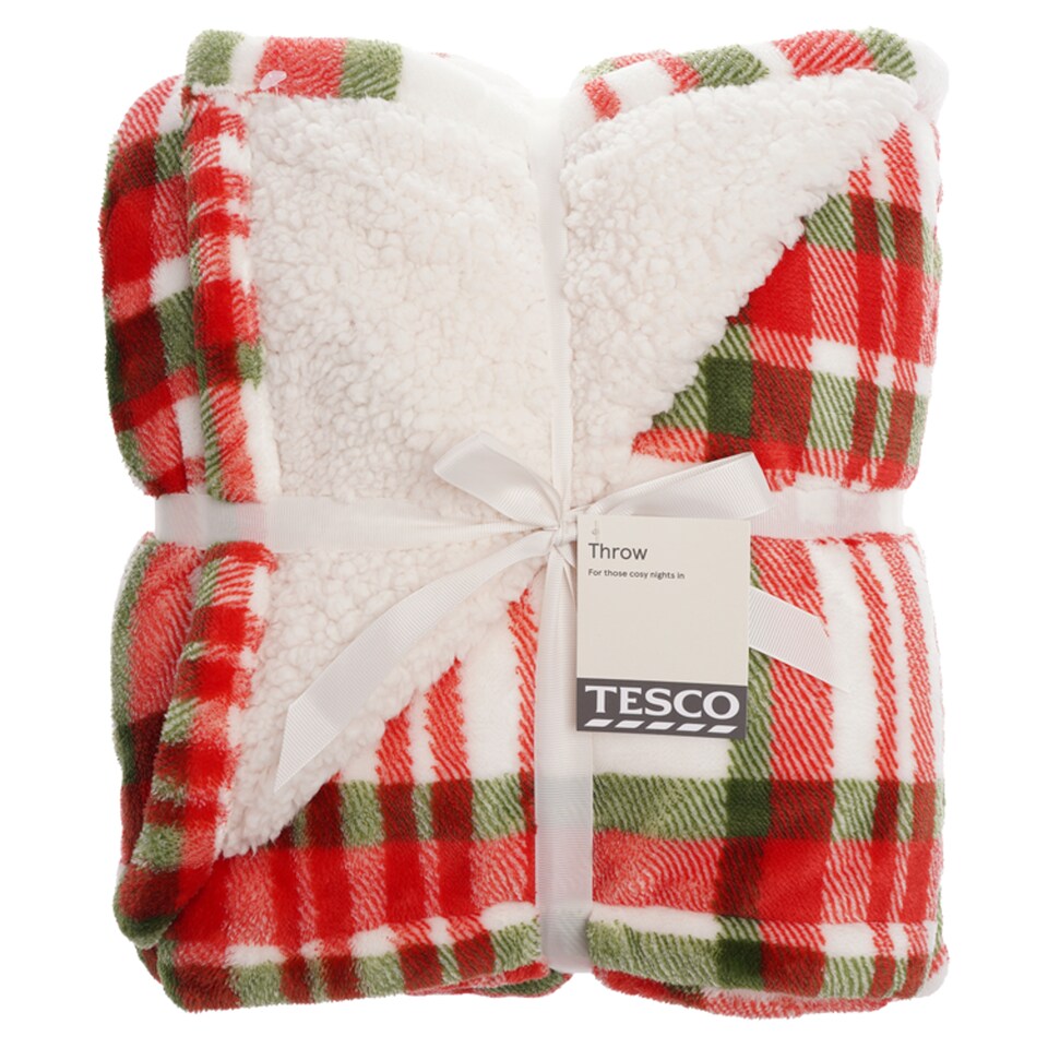 Tesco Christmas Sherpa Throw - Tartan