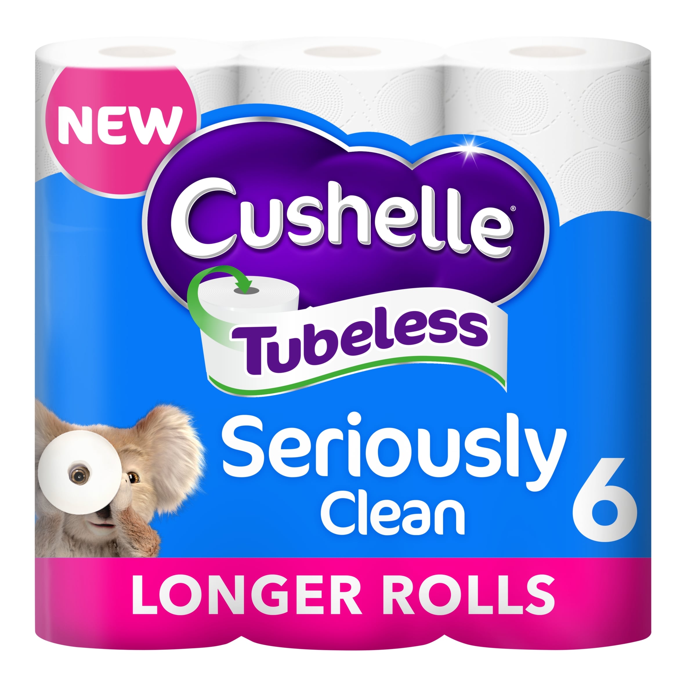 Cushelle Seriously Clean Tubeless Toilet Roll 6 Rolls 50% More Sheets