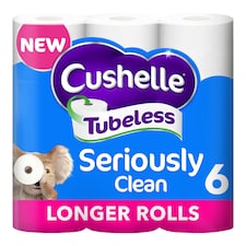 Cushelle Tubeless Seriously Clean Toilet Roll 50% More Sheets 6 Rolls