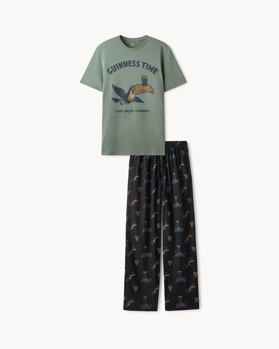 image 1 of Guinness Fleece Bottoms Pyjama Set in Black