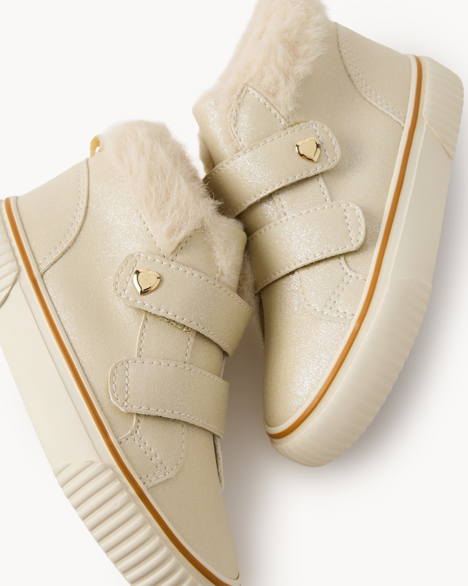 image 1 of F&F Girls Faux Fur High Top Trainers in Gold