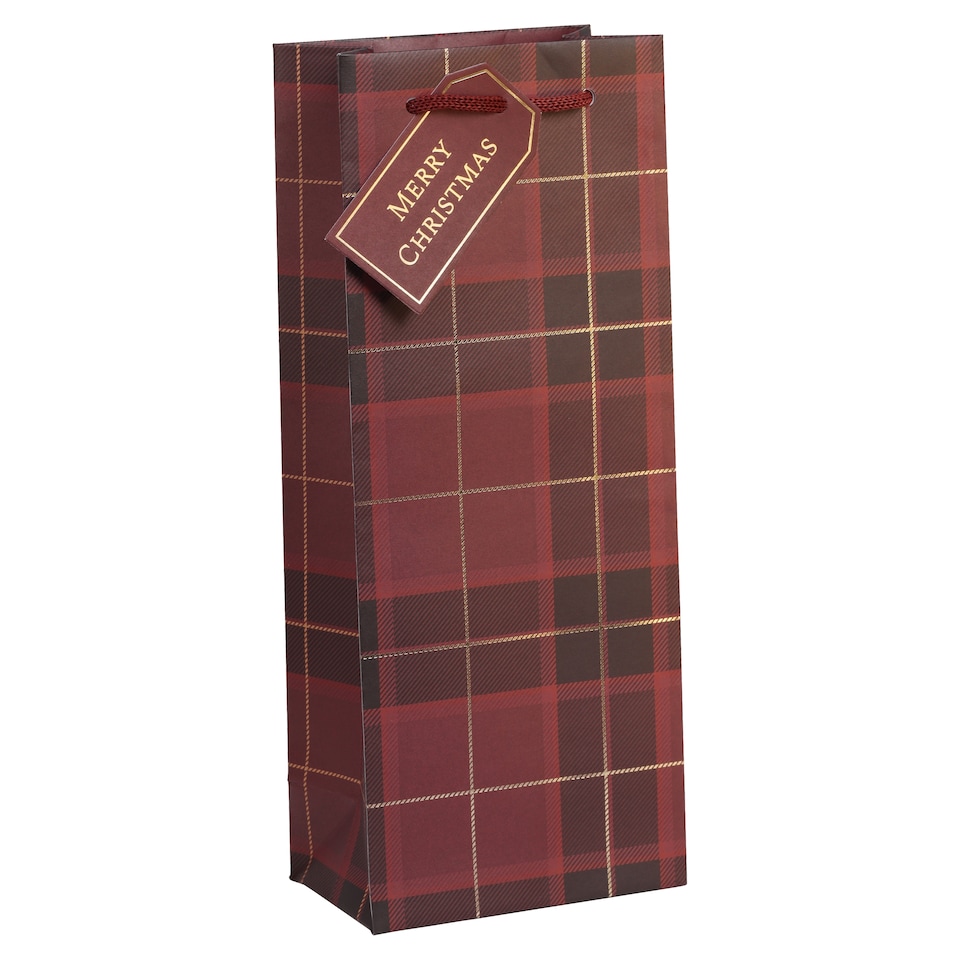 Tesco Tartan Christmas Bottle Gift Bag