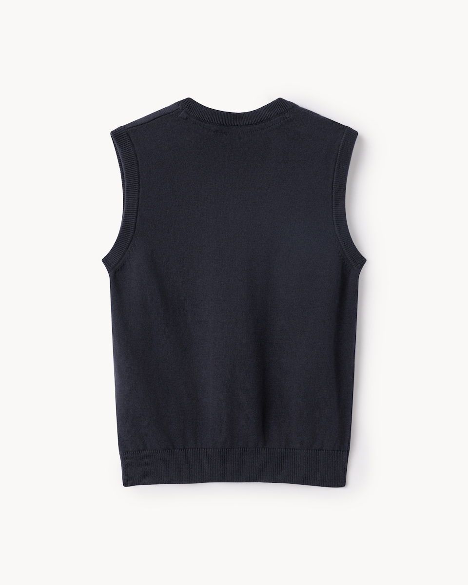 image 1 of F&F School Unisex Pure Cotton V-Neck Tank Top in Navy