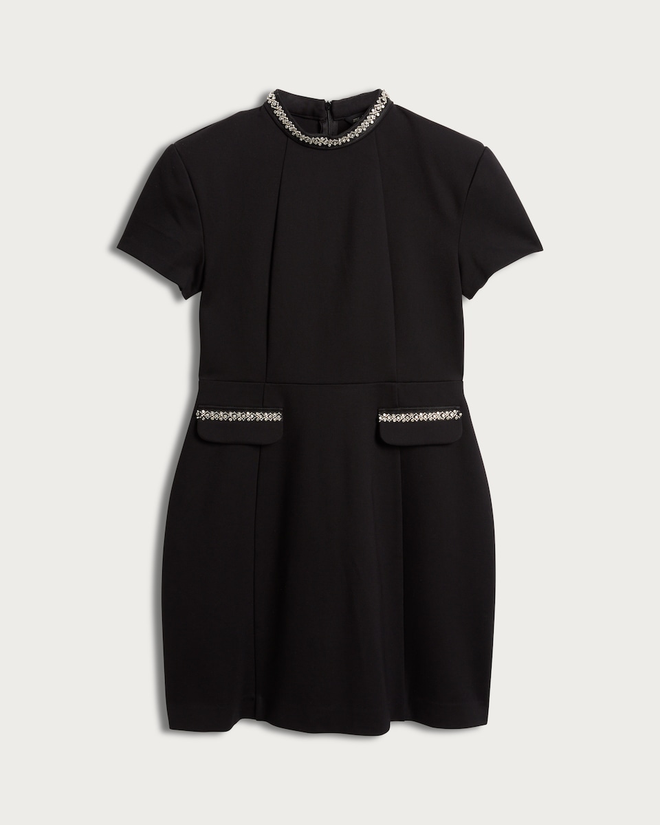 F&F Ponte Embellished Collar Short Sleeved Dress in Black