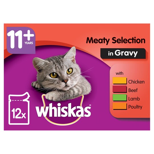 Whiskas Cat Food 11+ Meat Selection Pouches 12X100g Tesco Groceries