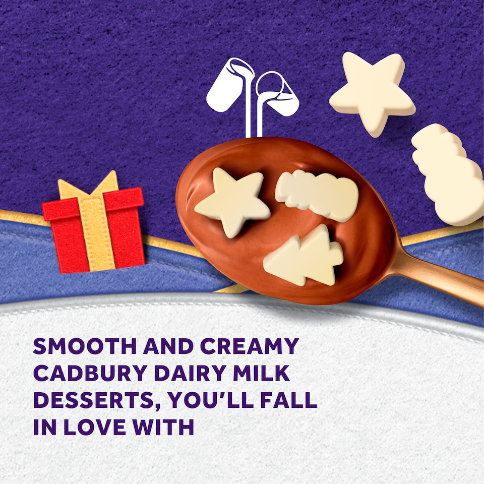 image 1 of Cadbury Dairy Milk Dessert with festive white chocolate pieces  4x75g