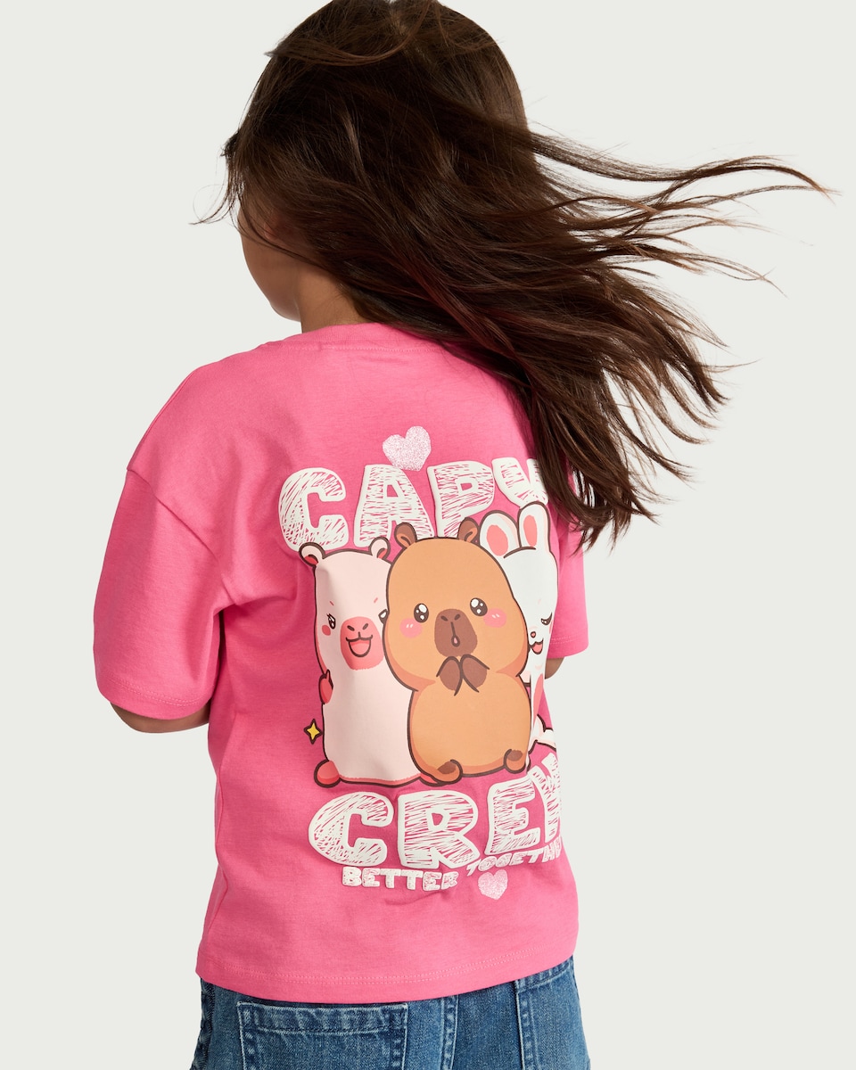 image 1 of Capyfun Pure Cotton Capybara T-Shirt in Pink