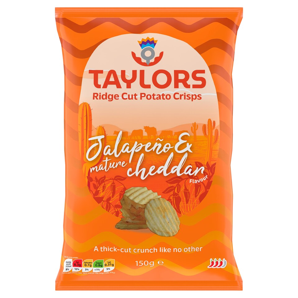 Taylors Jalapeno & Mature Cheddar Ridge Cut Crisps 150G