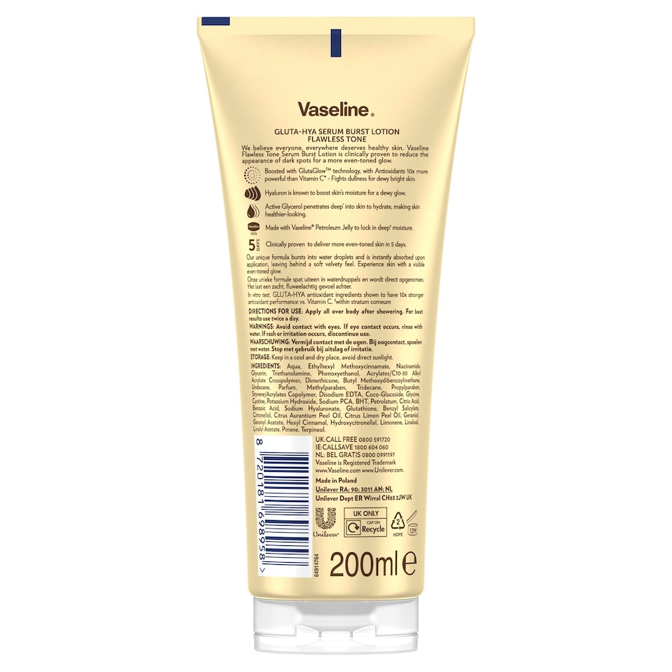 image 1 of Vaseline Gluta-Hya Flawless Tone Body lotion Moisturiser 200ml