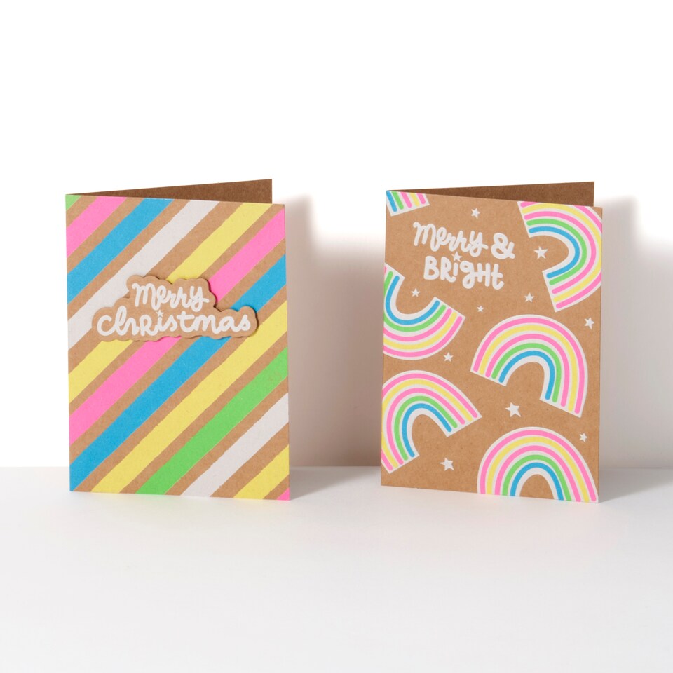 image 1 of Paperchase Neon Christmas Box of 8 Christmas Cards