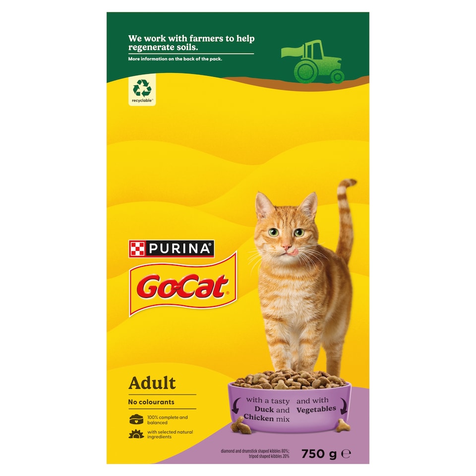 image 1 of Go-Cat Adult Dry Cat Food Chicken And Duck 750G