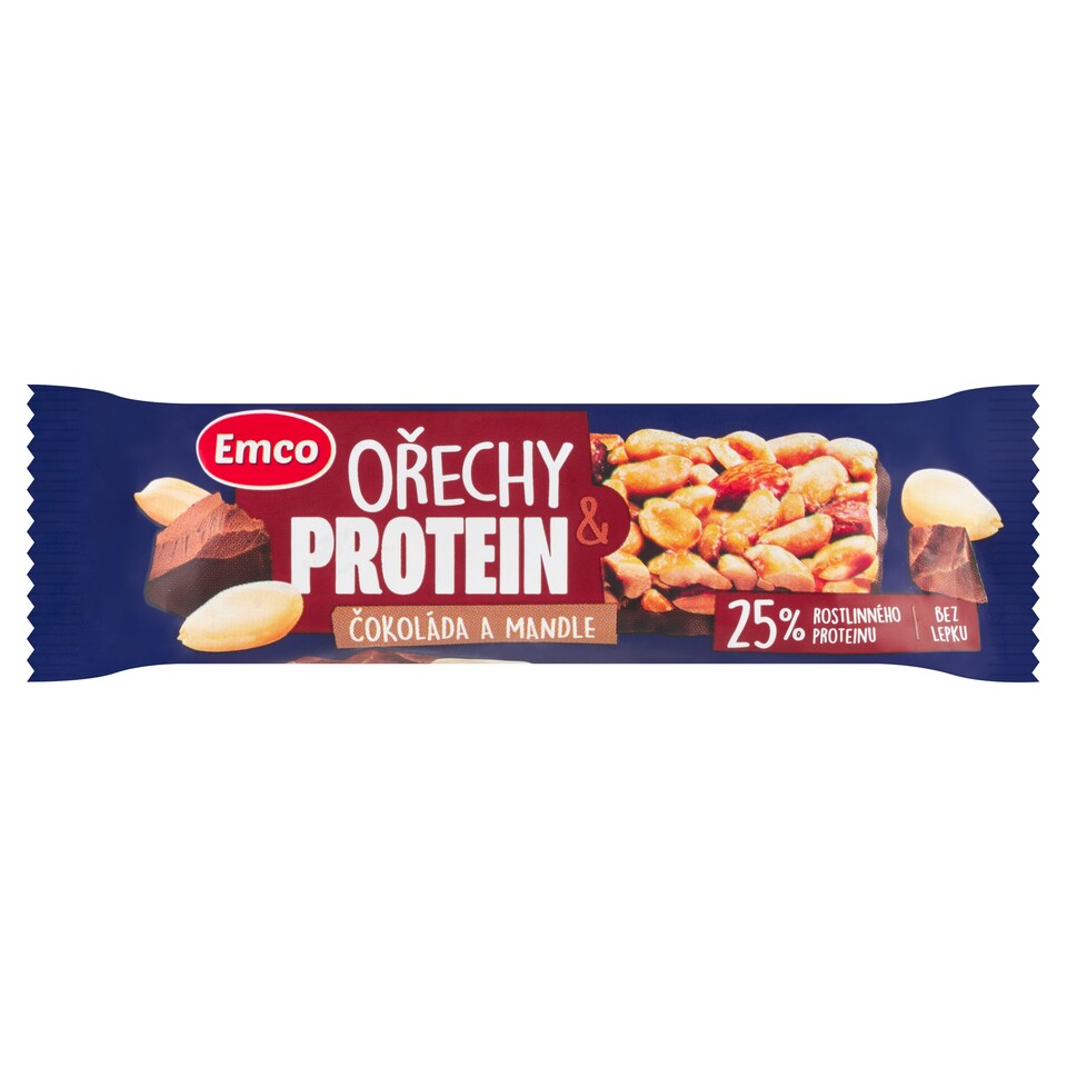 Emco Peanut Bar with Soy Protein, Chocolate and Almonds Half-Dipped in Dark chocolate 40 g