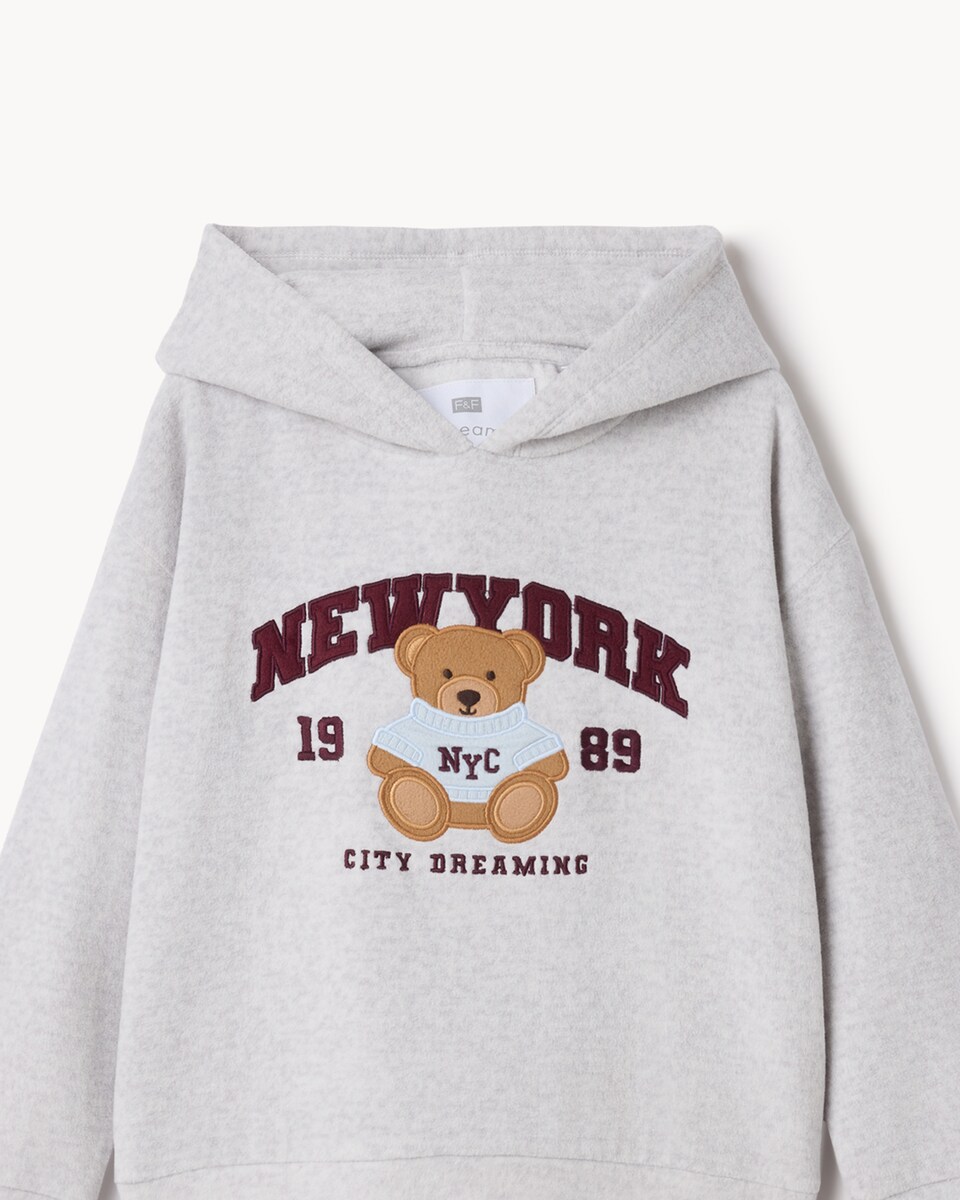 image 1 of F&F Girls Bear New York Pyjama Set in Grey