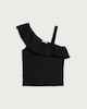 image 4 of F&F Girls Textured One Shoulder Top in Black