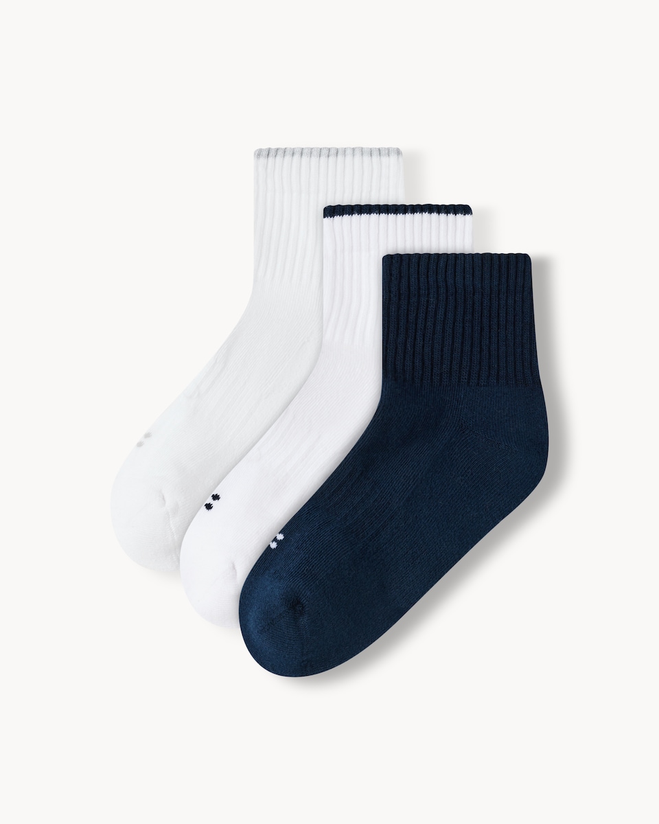 F&F Active 3-Pack Cotton Rich Crop Socks in Navy