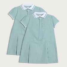 F&F School Girls 2-Pack Gingham Short Sleeved Dresses in Green