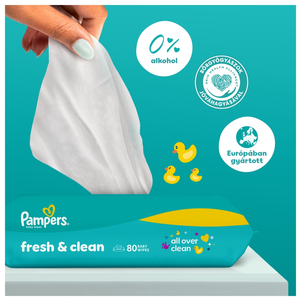 Pampers Fresh Clean Baby Nedves Törlőkendő, 4 Csomag x 80 Törlőkendő  db Baba Nedves Törlőkendő  1. kép