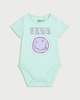 image 1 of Nirvana Smiley Print Pure Cotton Short Sleeved Bodysuit in Mint
