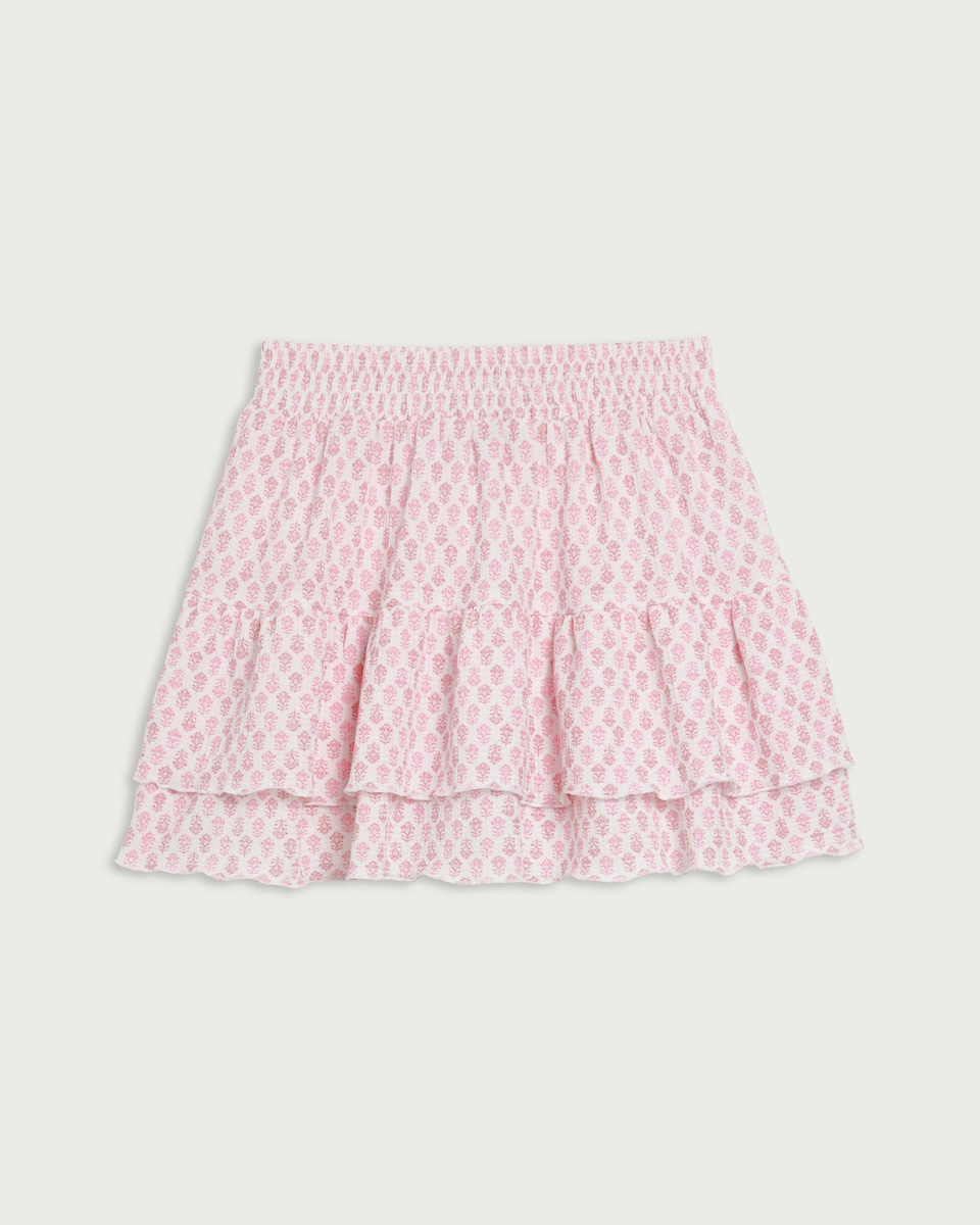 image 1 of OH ME OH MY Paisley Print Tiered Mini Skirt in Pink