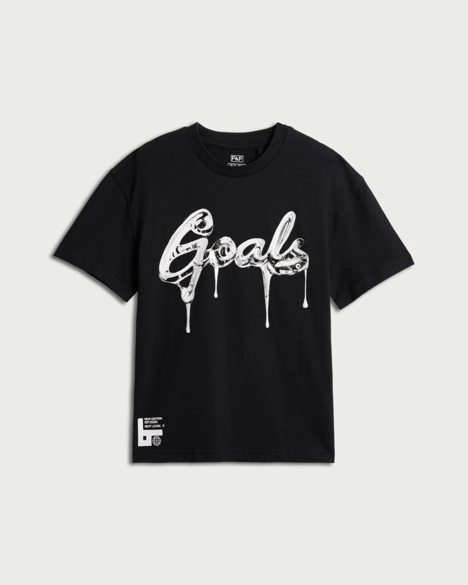 image 1 of F&F Boys Pure Cotton Goals Print T-Shirt in Black