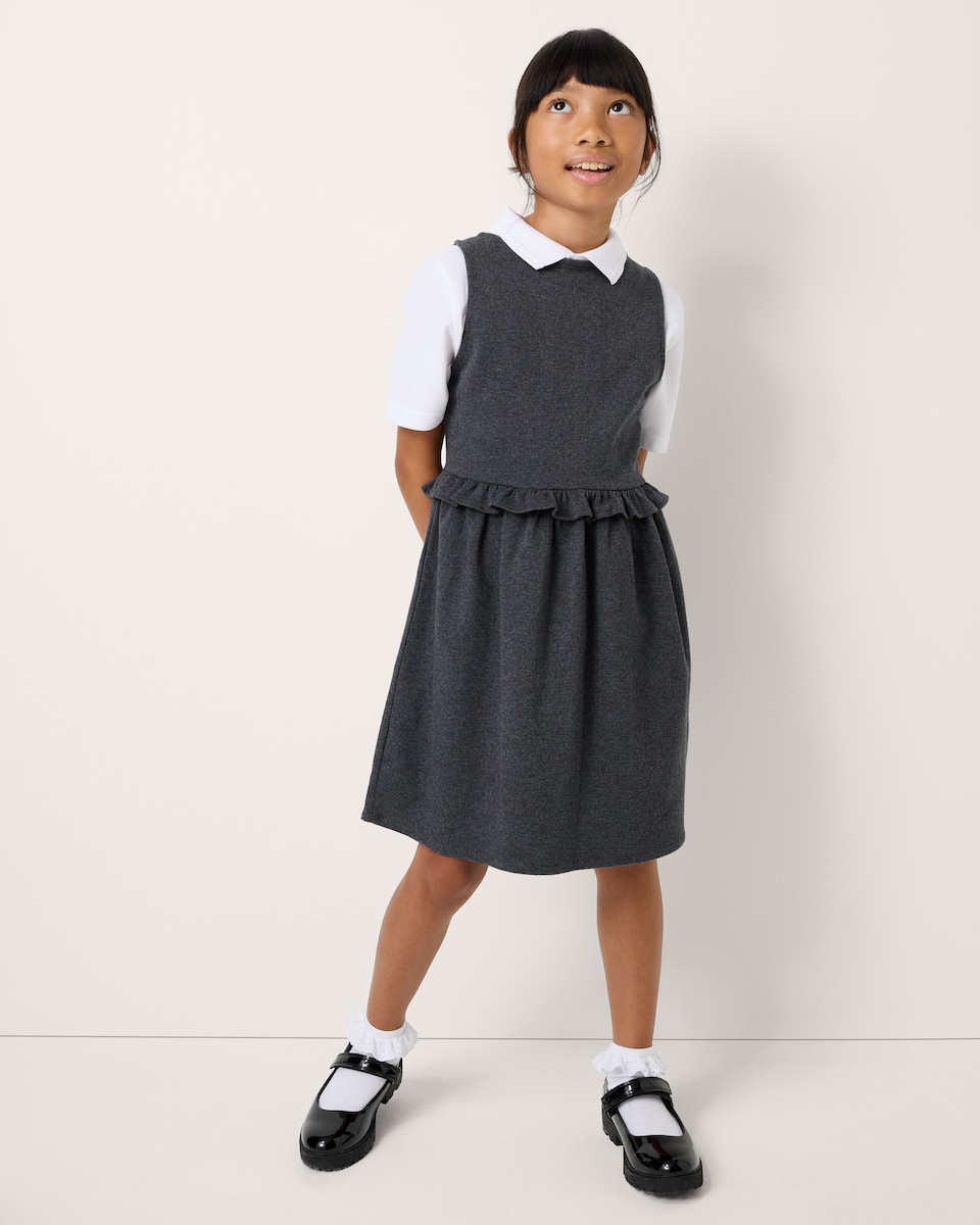 image 1 of F&F School Girls Cotton Rich Frill Pinafore in Grey