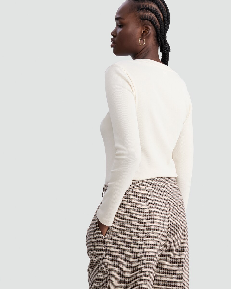 image 1 of F&F Cotton Rich Long Sleeved Top in Cream