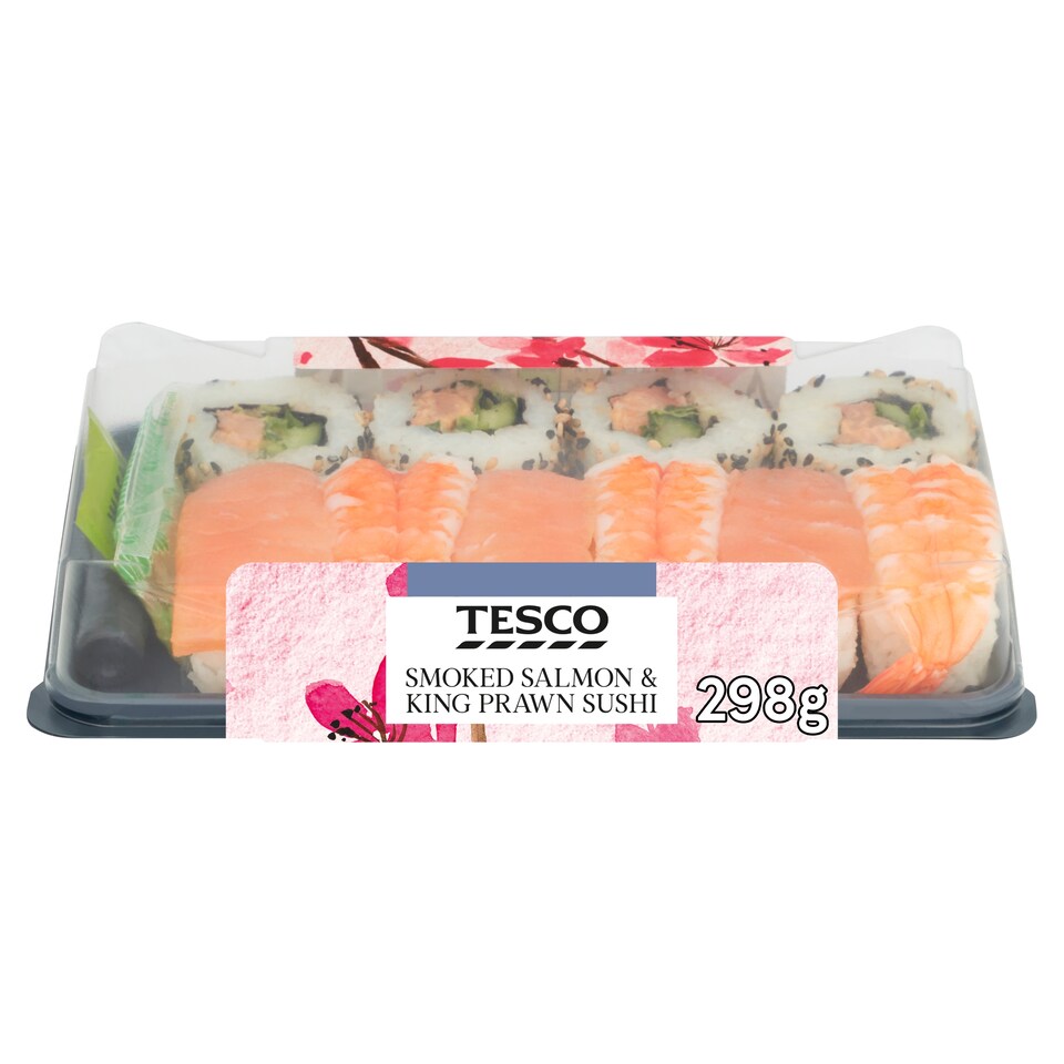 Tesco Smoked Salmon & King Prawn Sushi 298G