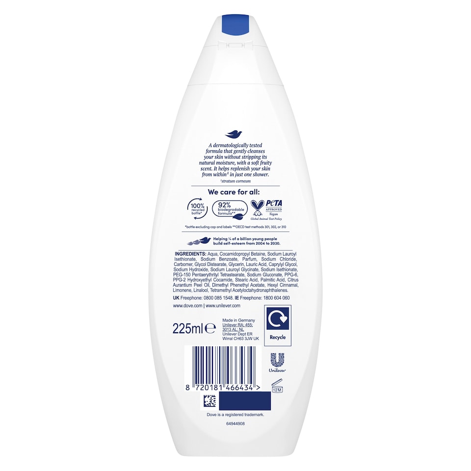 image 1 of Dove Hydrate 24hr Moisturisation Body Wash Shower Gel 225ml