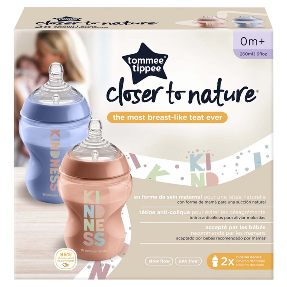image 1 of Tommee Tippee Closer To Nature Decorated Baby Bottles 2X260ml