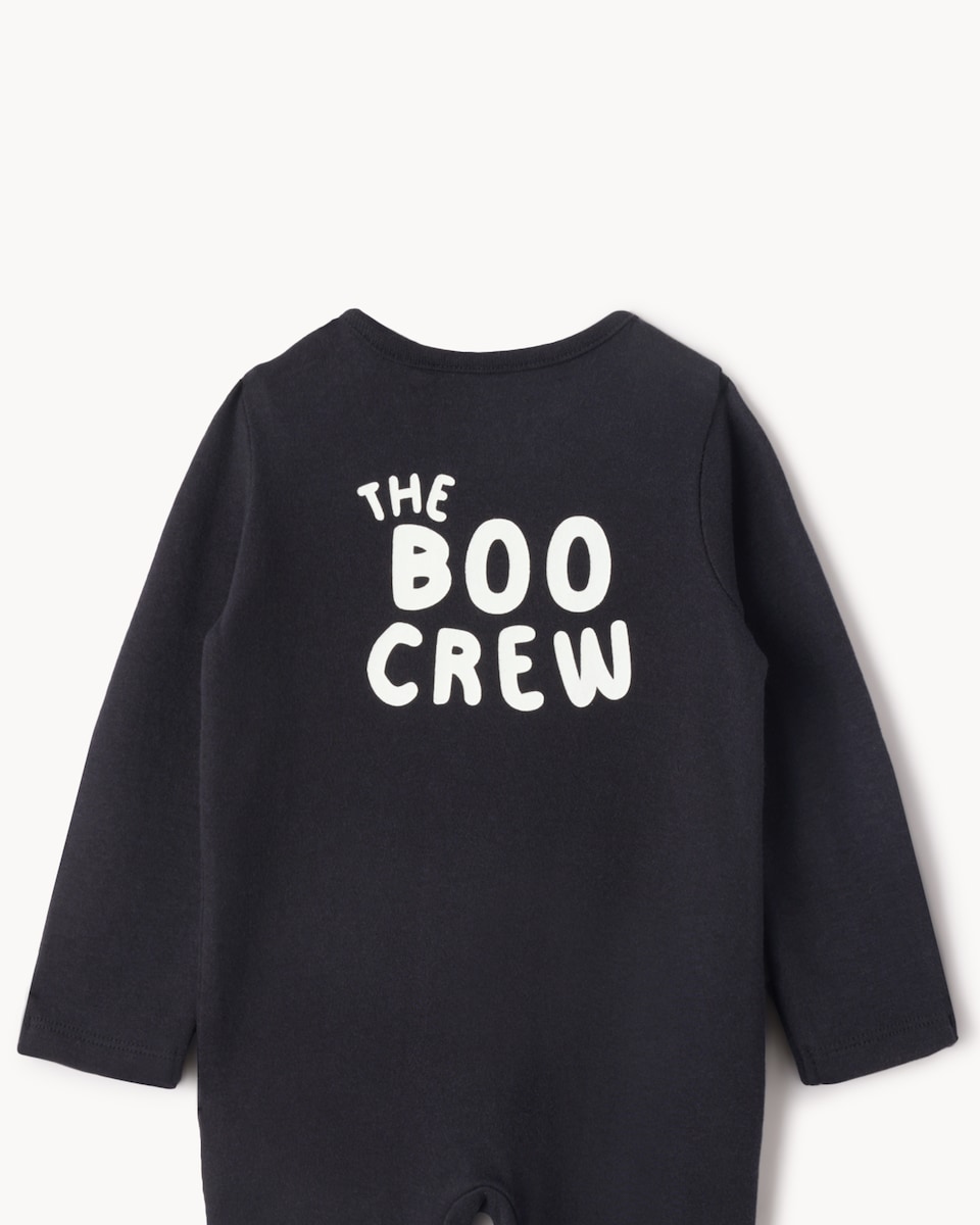 image 1 of F&F Baby Pure Cotton Halloween Skeleton Sleepsuit in Black