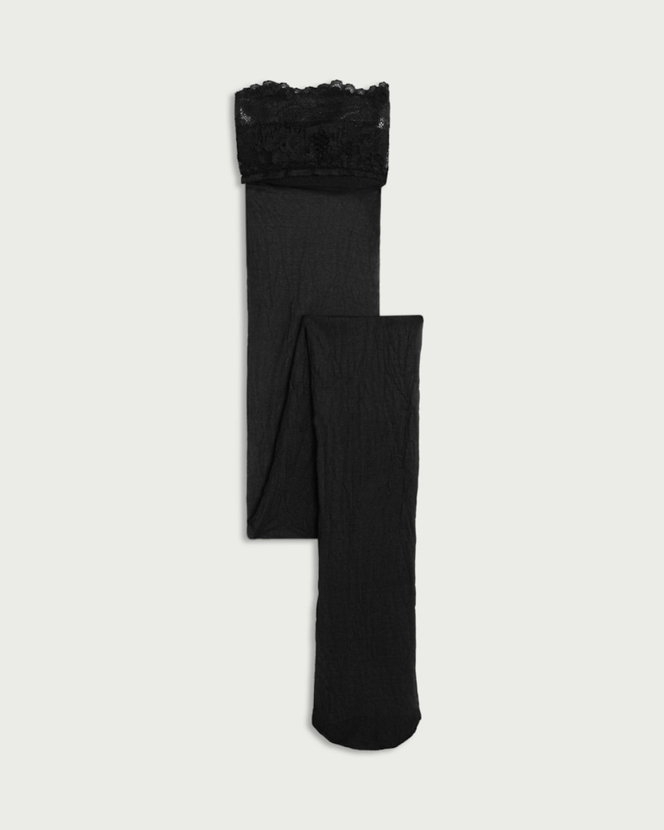 image 1 of F&F Lace Top 20 Denier Hold Ups in Black