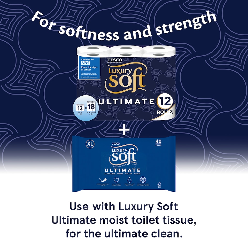 image 1 of Tesco Luxury Soft Ultimate toilet tissue 12 long rolls 